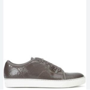 LANVIN Low-Top Cracked Patent Leather Cap Toe Sneakers